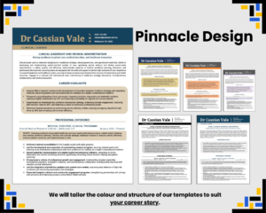 Pinnacle Design resume template with multiple colour variations.