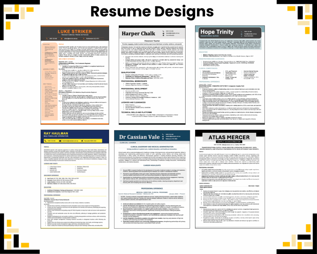 Resume Templates Designed by our Perth Resume Writers