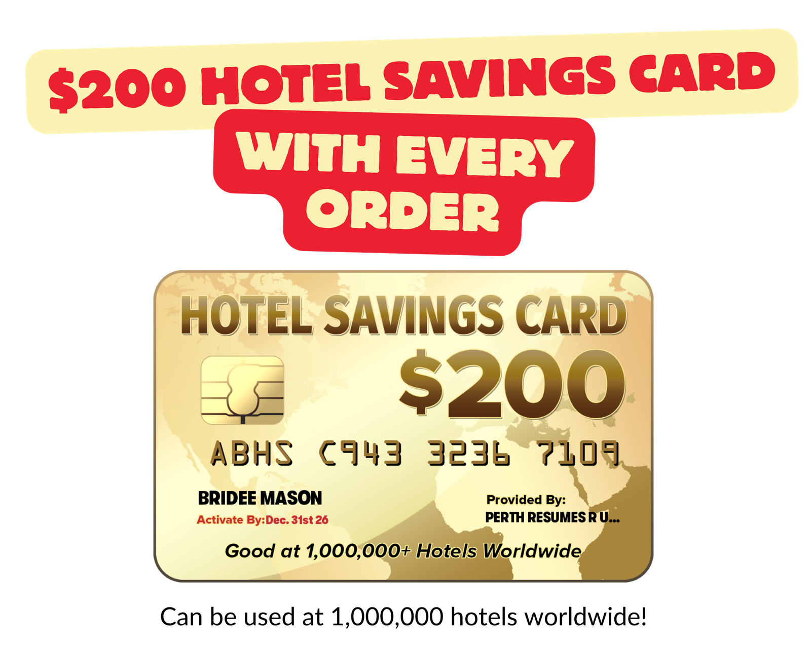 Image of a $200 Hotel Savings Card