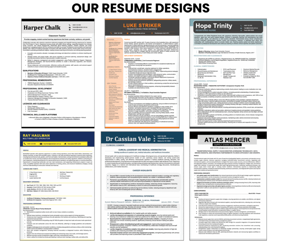 ADF Resume Writers – Full Range of Defence-to-Civilian Resume Templates