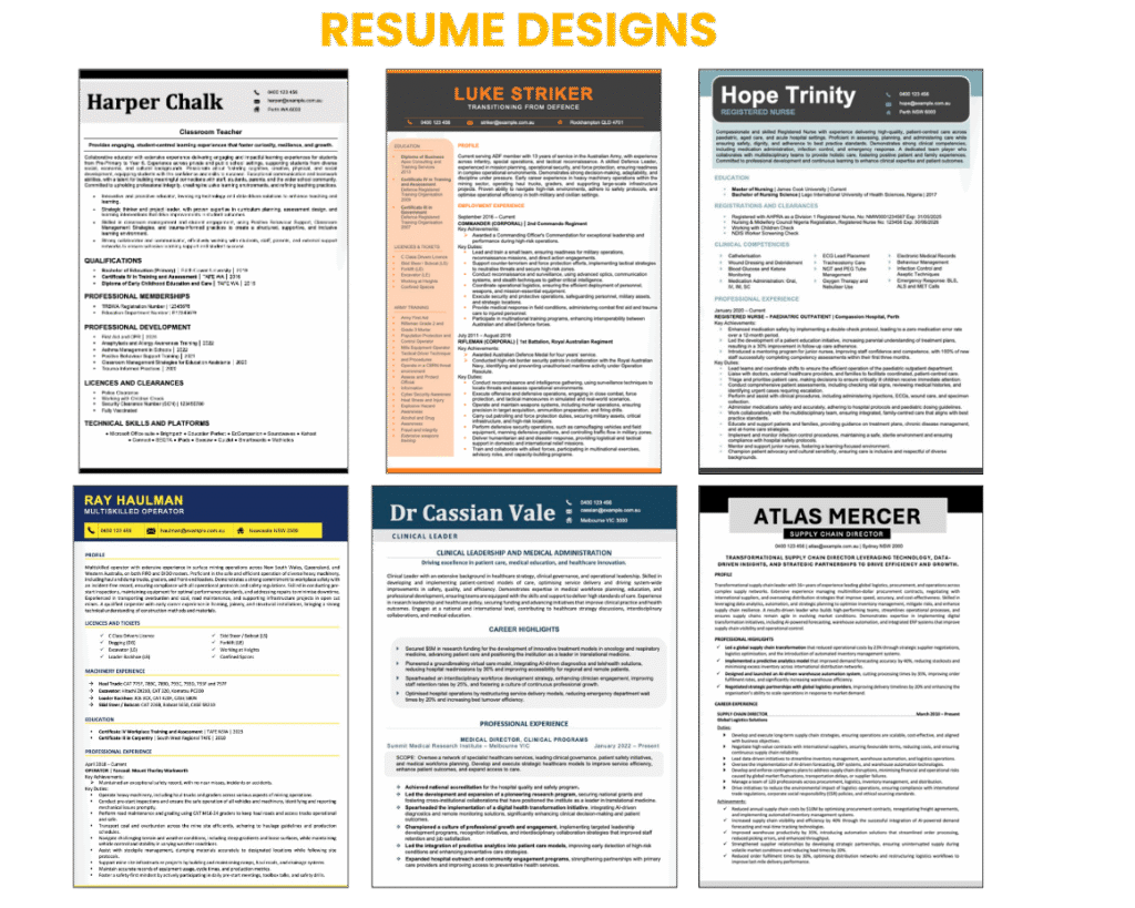 Resume Design Templates for nurses, including international nurse resume template
