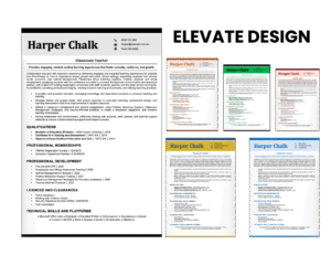 Elevate Design resume template with multiple colour variations.
