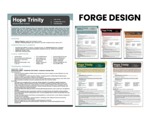 Forge Design resume template with multiple colour variations.