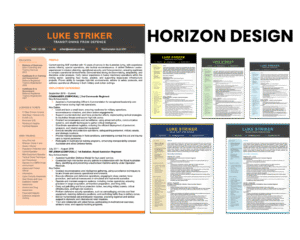 Horizon Design resume template with multiple colour variations.