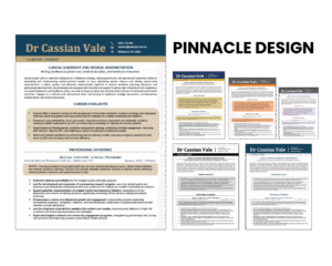 Pinnacle Design resume template with multiple colour variations.