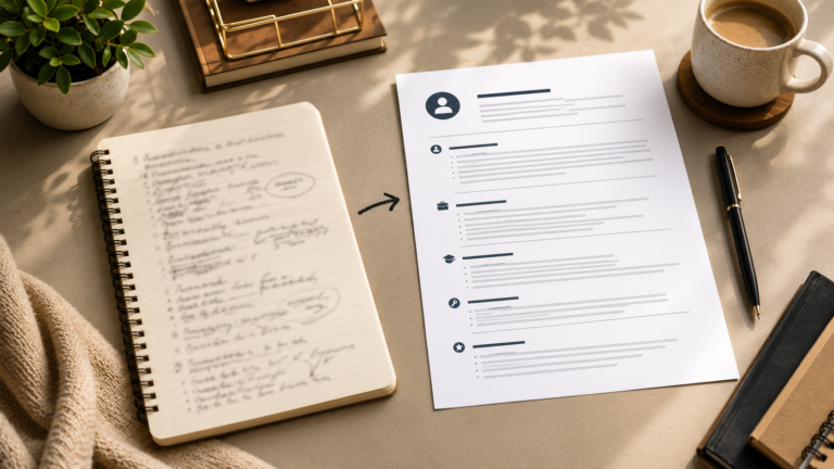 Two documents on a desk representing before and after — career change resume writing Perth