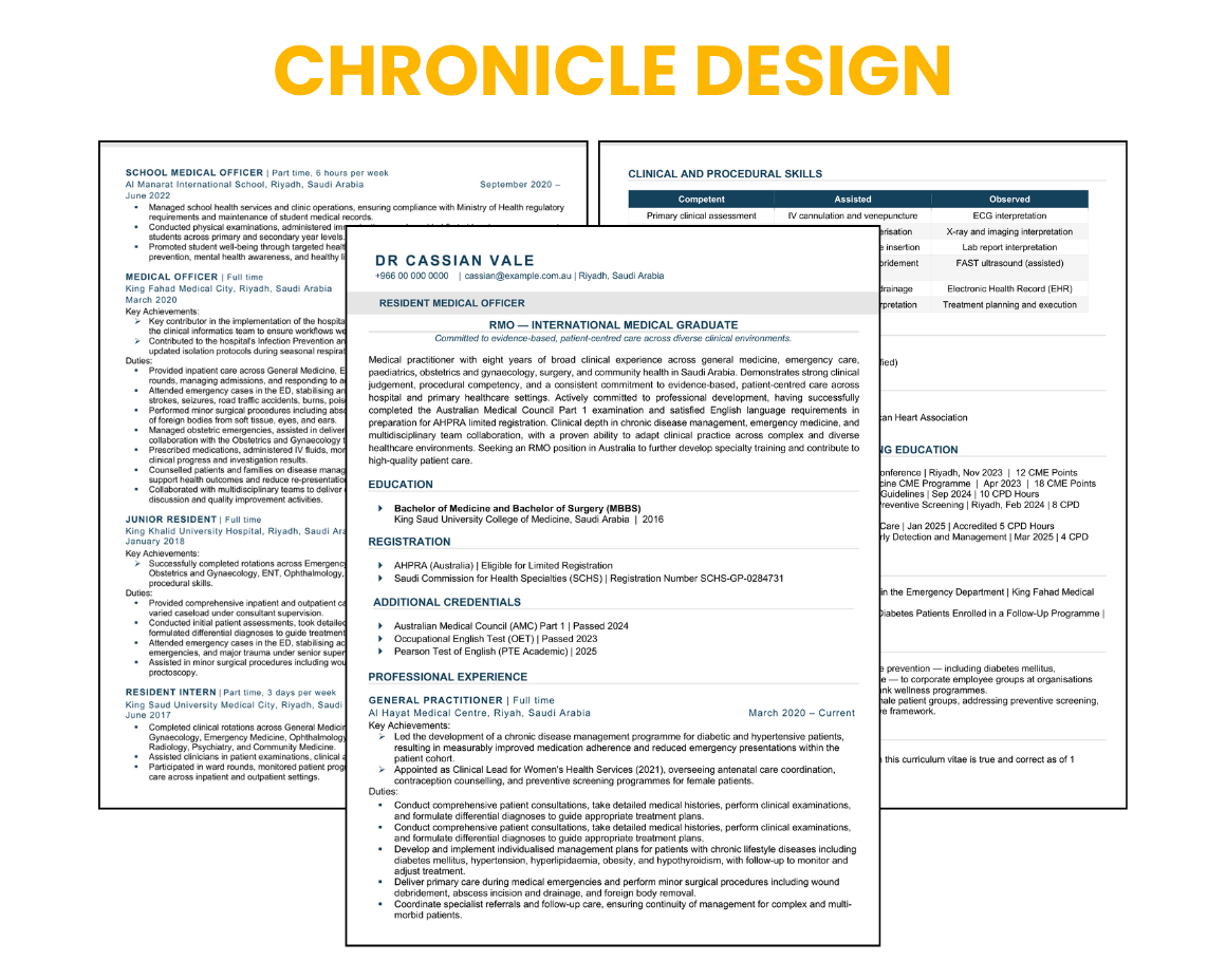 Medical CV Design - Chronicle | Perth Resumes R Us