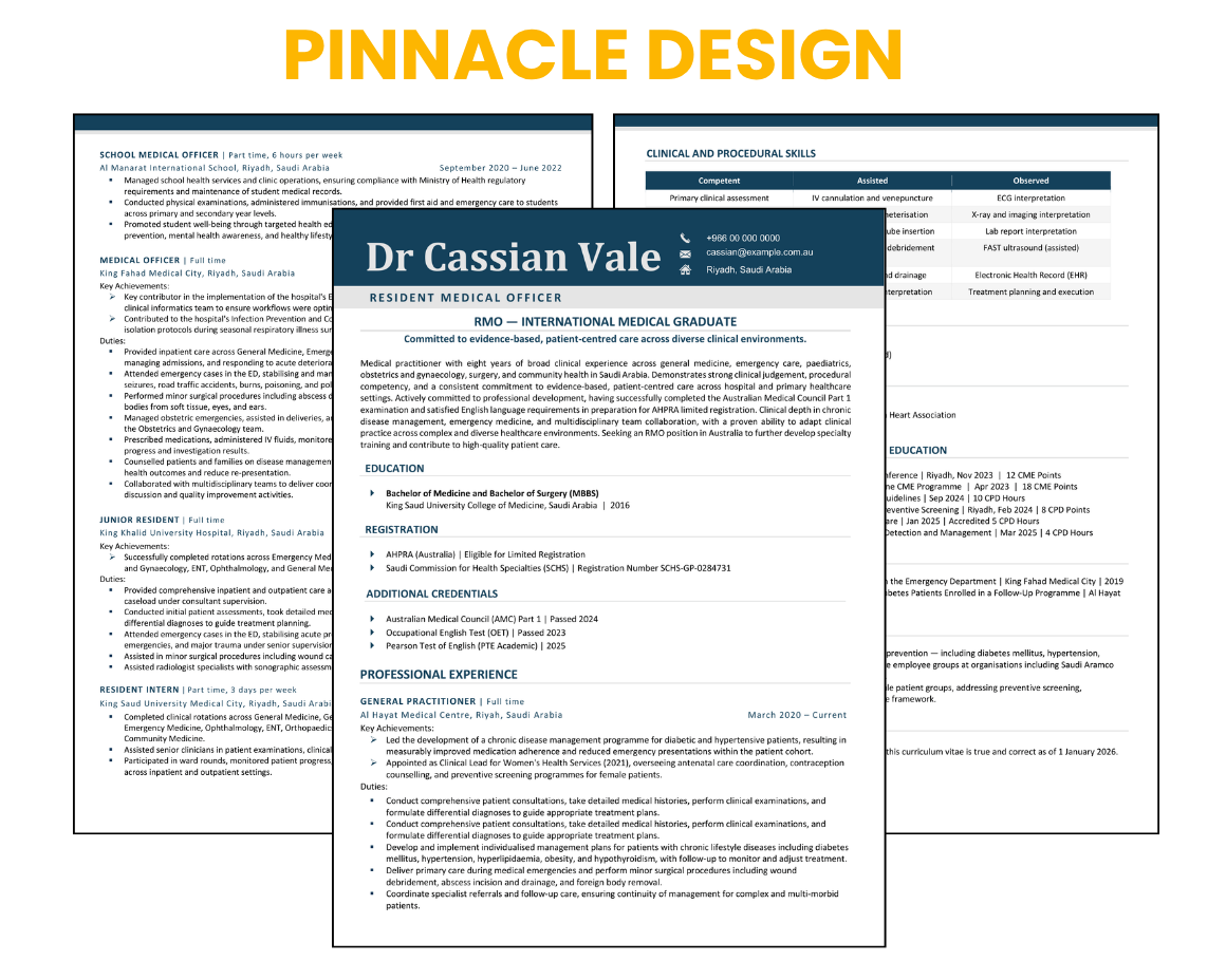 Medical CV Design - Pinnacle | Perth Resumes R Us