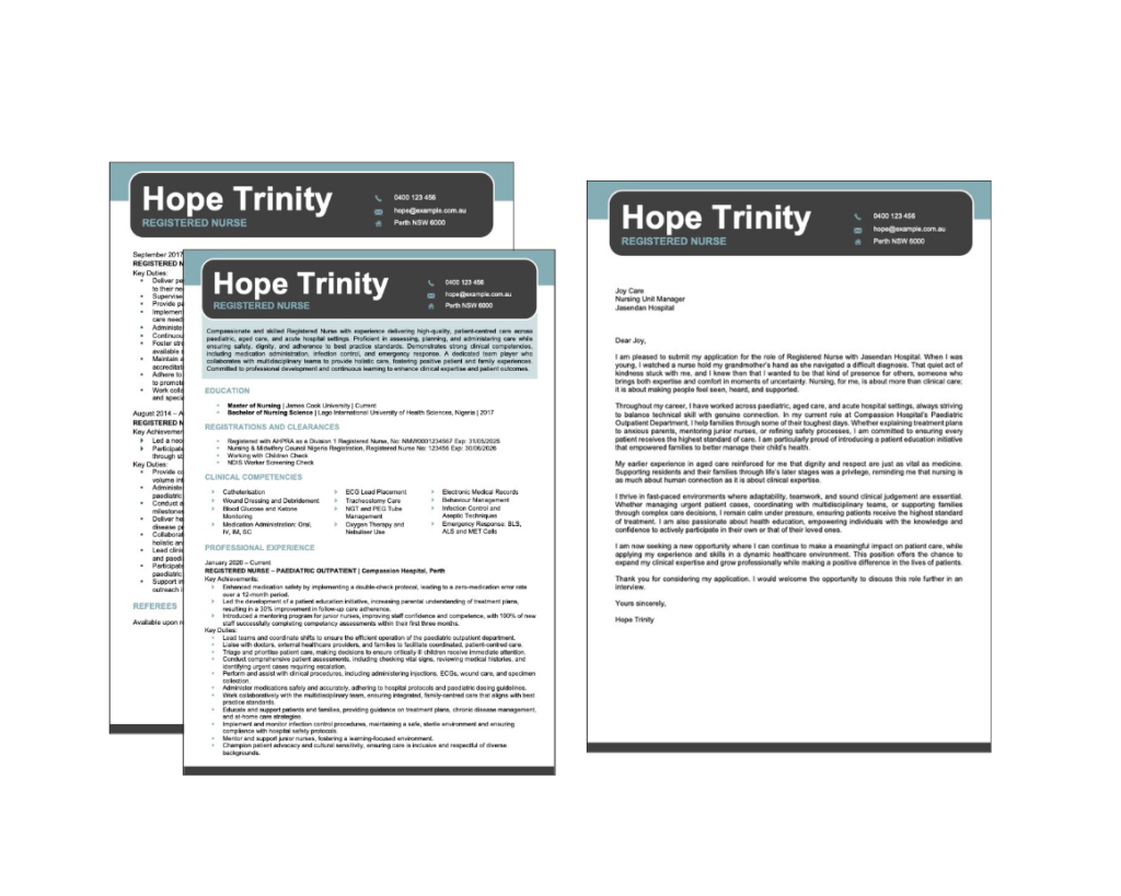 Perth nursing resume and cover letter template — example by Perth nursing resume writers