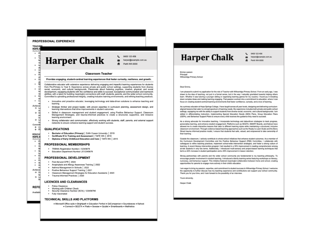Perth teacher resume and AITSL cover letter template — example by Perth teacher resume writers
