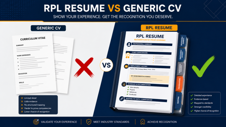 Comparison of a standard CV versus a structured RPL resume showing why an RPL application needs a different document