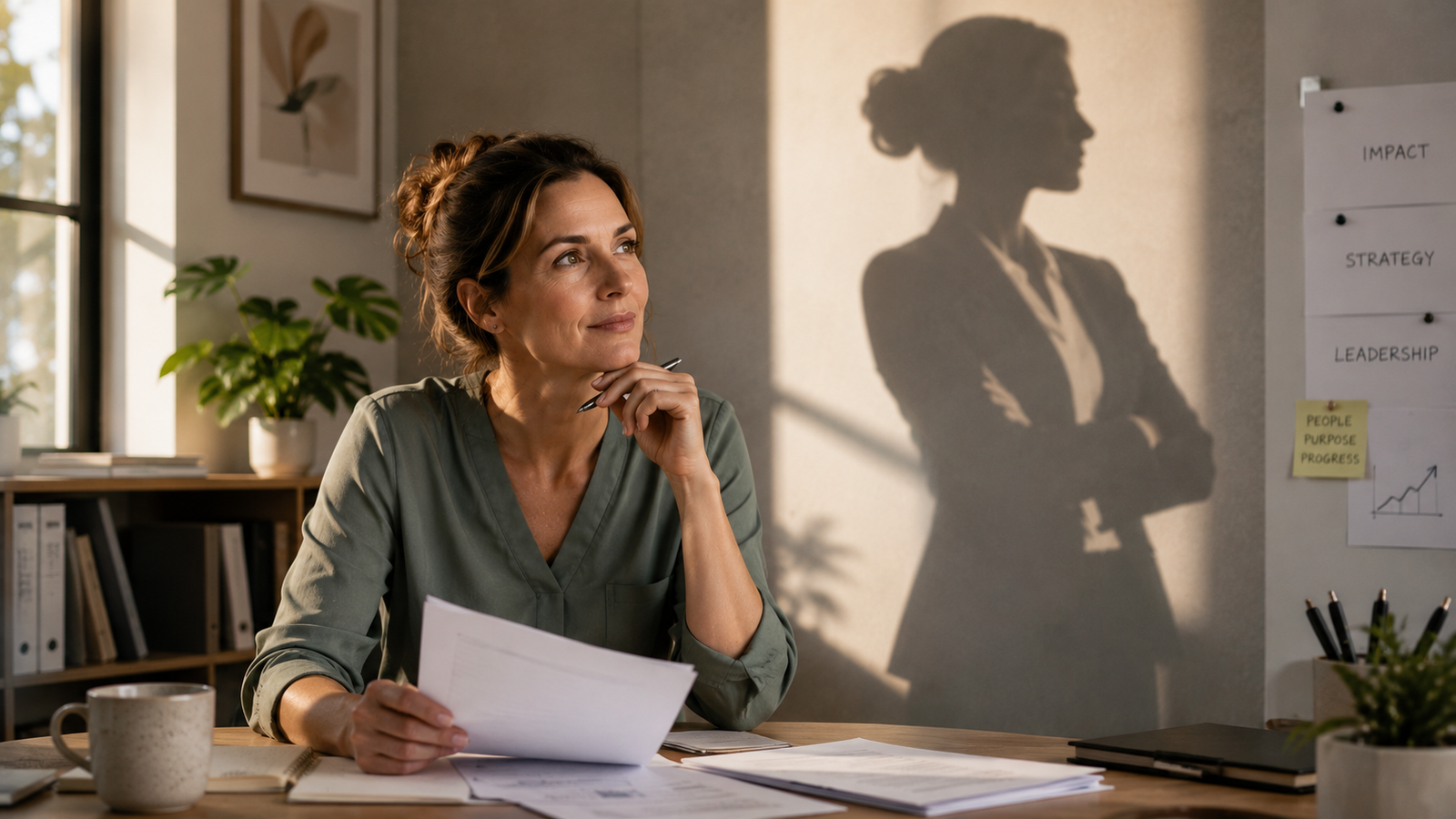 A professional woman reviewing her allied health resume Perth at a modern desk — career change to leadership