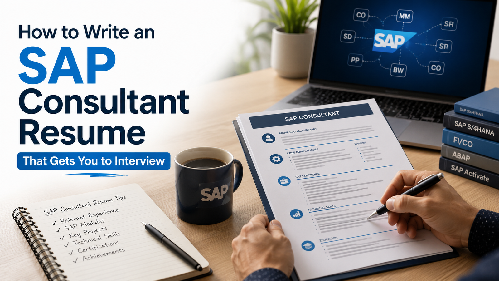 SAP consultant resume guide — experienced professional reviewing resume at home office desk in Perth